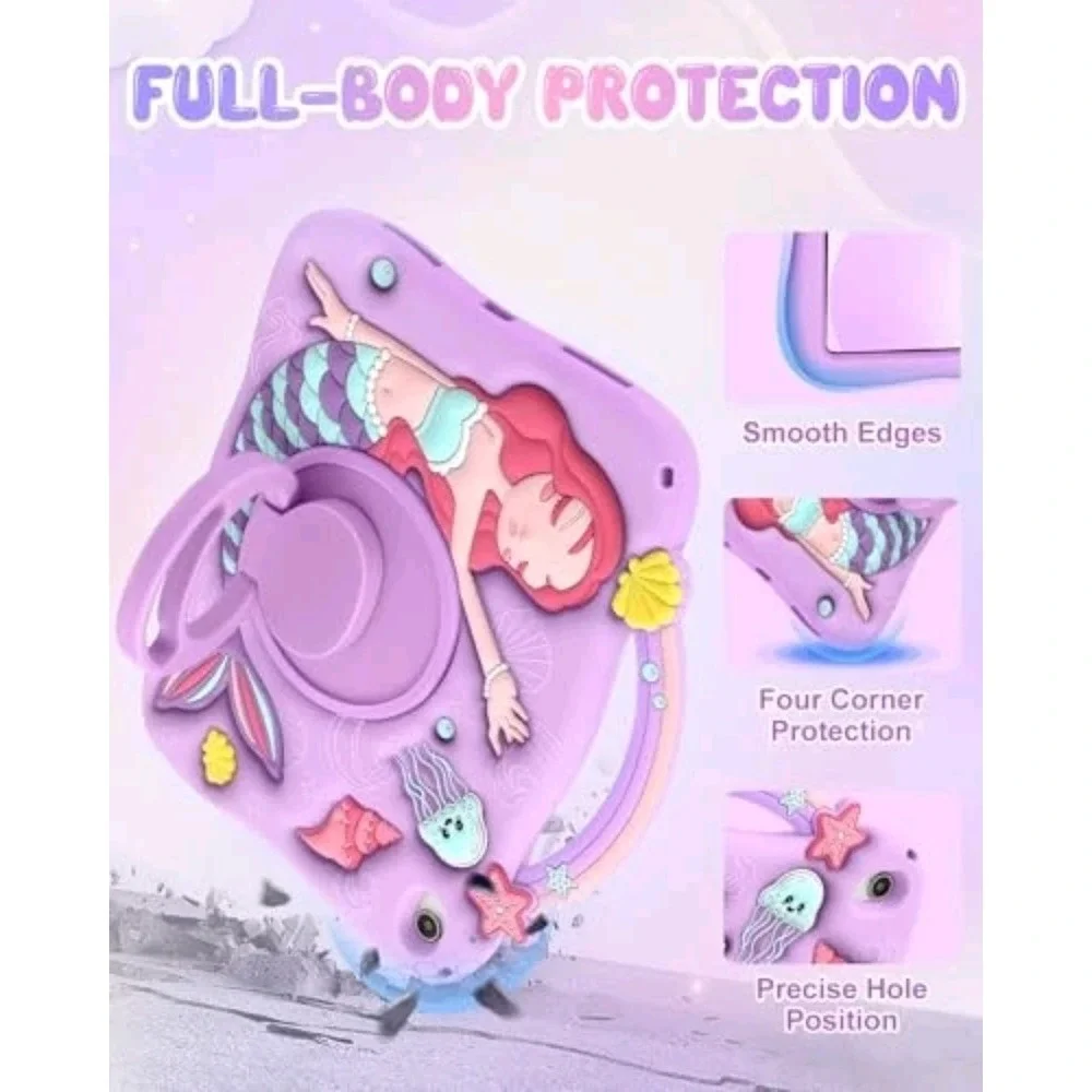 Mermaid iPad 10th Generation Case‎ Cover Rotatable Stand Adjustable Strap 2022
